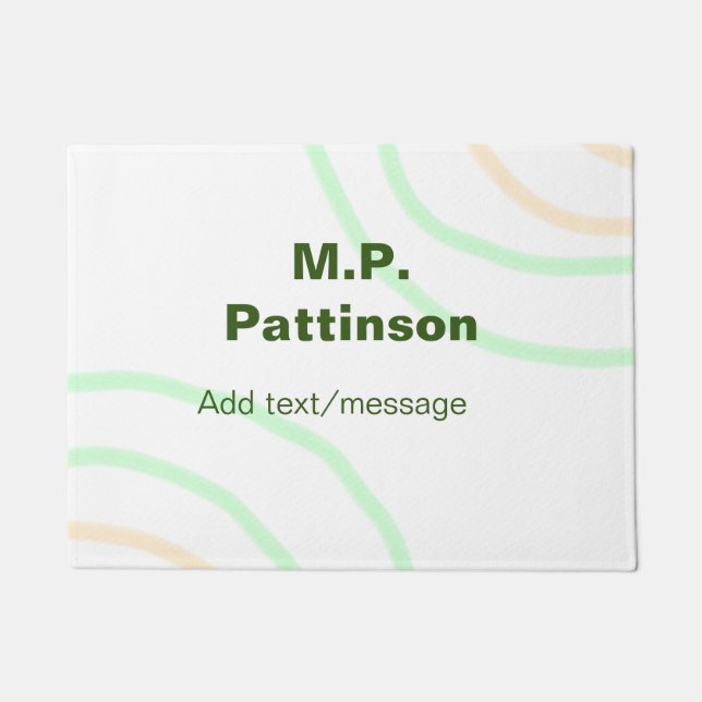 Green orange stripes add name text message simple  doormat (Front)