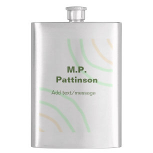 Green orange stripes add name text message simple hip flask