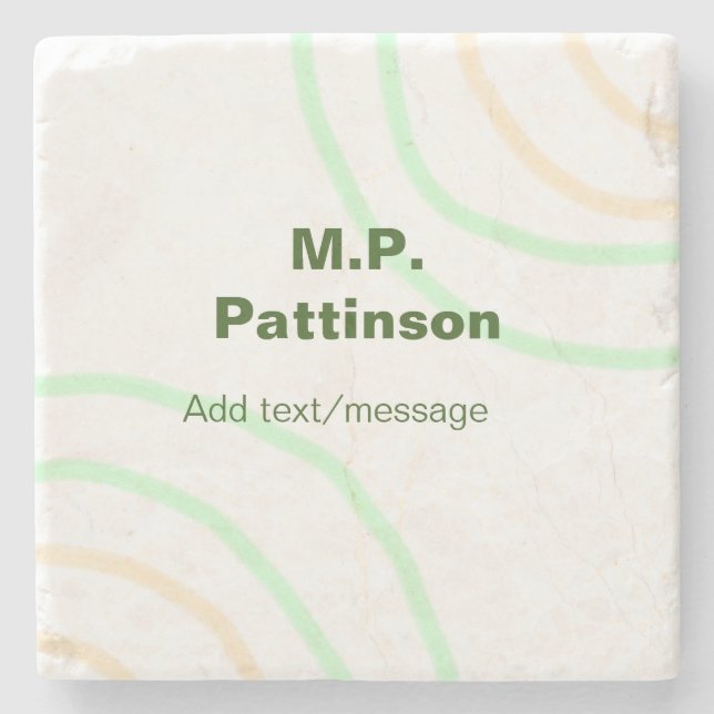 Green orange stripes add name text message simple  stone coaster (Front)