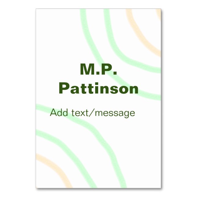 Green orange stripes add name text message simple  table number (Front)