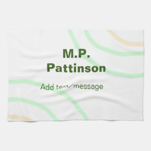 Green orange stripes add name text message simple  tea towel