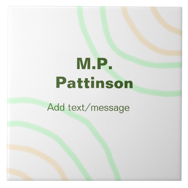 Green orange stripes add name text message simple  tile (Front)