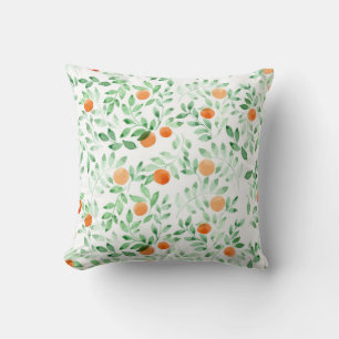 Green Orange Tangerine Provence Watercolor Cushion