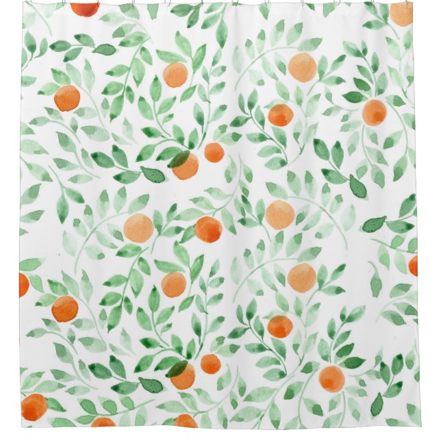 Green Orange Tangerine Provence Watercolor Shower Curtain (Front)