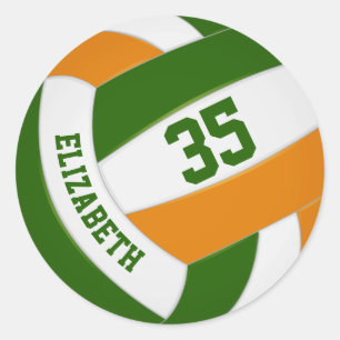 green orange team colours boys girls volleyball classic round sticker