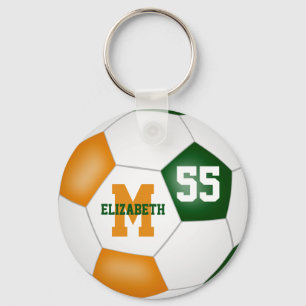 green orange team colours girls boys soccer ball key ring