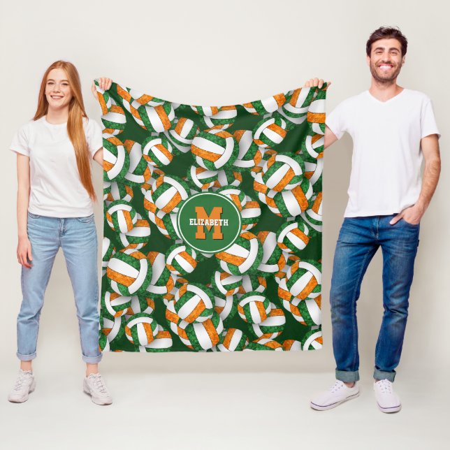 green orange team colours girls volleyball decor fleece blanket (In Situ)