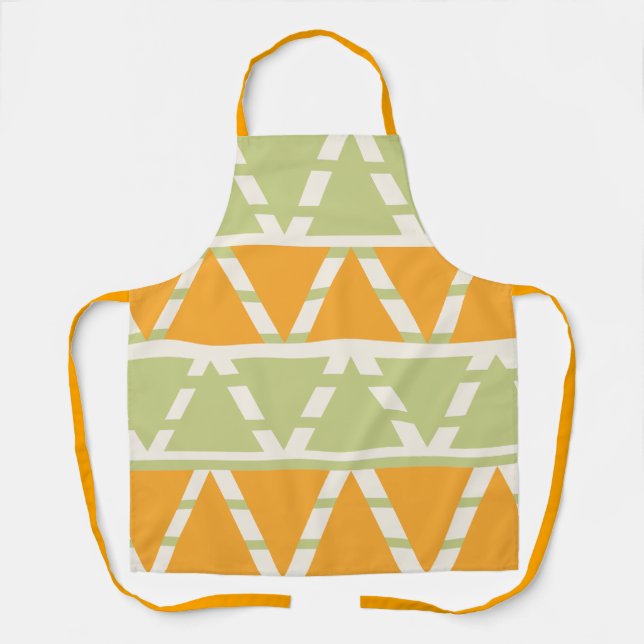 Green Orange Triangle Stripes Pattern Apron (Front)