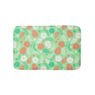 Green & Orange Tropical Foliage Pattern Bath Mat