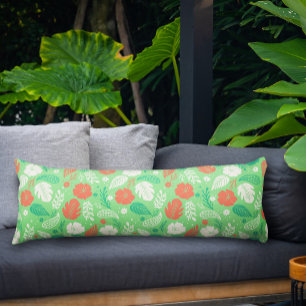Green & Orange Tropical Foliage Pattern Body Cushion