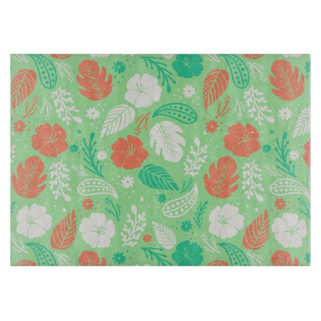 Green & Orange Tropical Foliage Pattern Cutting Board (Front)