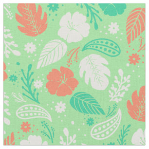Green & Orange Tropical Foliage Pattern Fabric