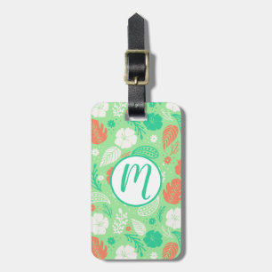 Green & Orange Tropical Foliage Pattern Luggage Tag