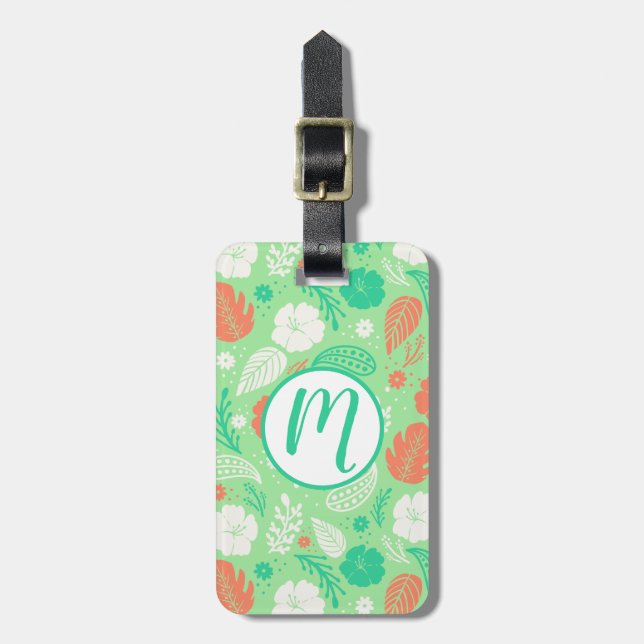 Green & Orange Tropical Foliage Pattern Luggage Tag (Front Vertical)