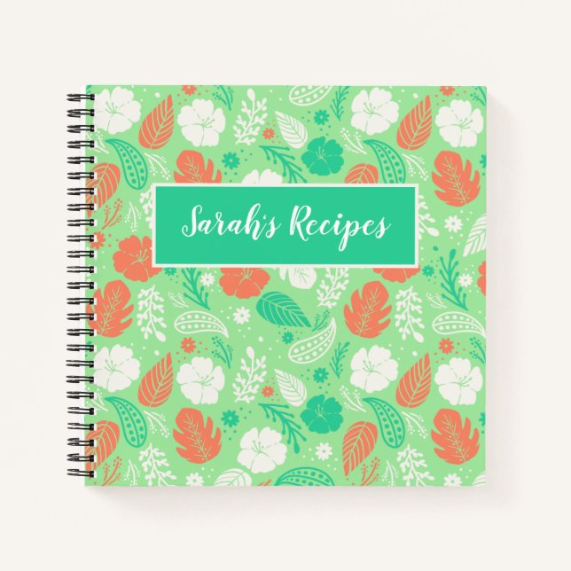 Green & Orange Tropical Foliage Pattern Notebook (Front)