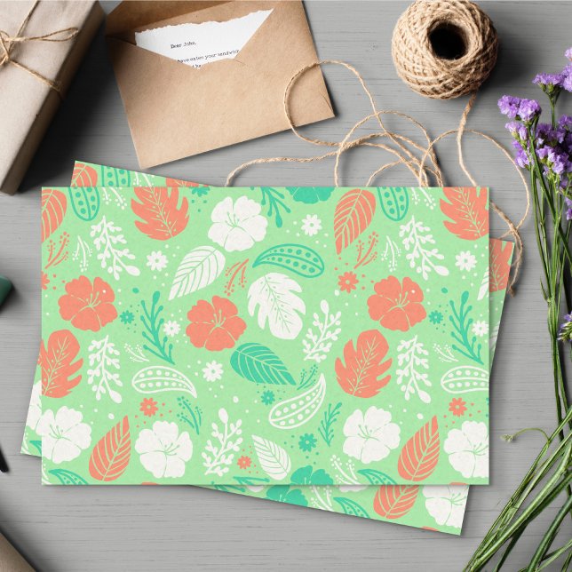Green & Orange Tropical Foliage Pattern Tissue Paper (Green Tropical Hibiscus & Paisley Tissue Paper)