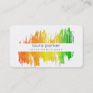 Green Orange Watercolor Splatter Abstract Modern Business Card