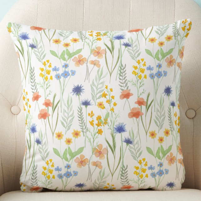 Green Orange Watercolor Wildflower Cushion (Creator Uploaded)