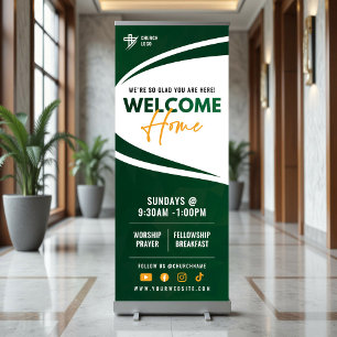 Green & Orange Welcome Home Church Sunday Service Retractable Banner