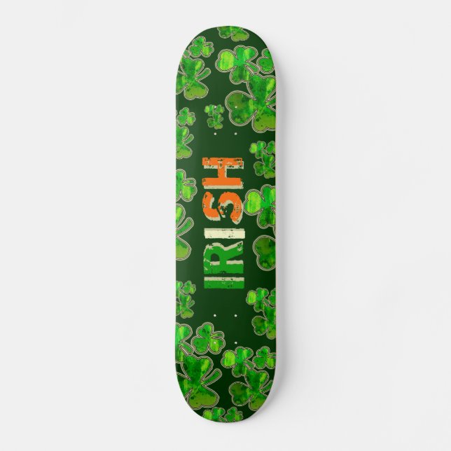 Green Orange White Irish Flag Shamrock Skateboard (Front)