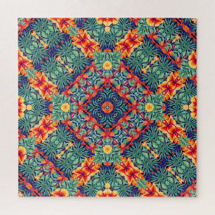 Green Orange Yellow Abstract Tropical Pattern Jigsaw Puzzle