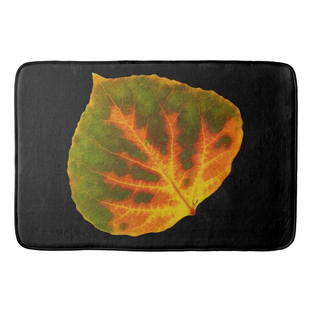 Green Orange & Yellow Aspen Leaf #1 Bath Mat (Front)