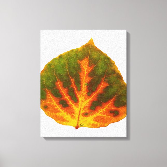 Green Orange & Yellow Aspen Leaf #1 Canvas Print (Front)