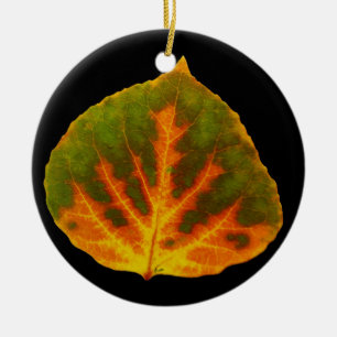 Green Orange & Yellow Aspen Leaf #1 Ceramic Tree Decoration