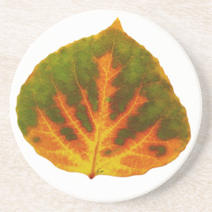 Green Orange & Yellow Aspen Leaf #1 Coaster