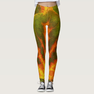 Green Orange & Yellow Aspen Leaf #1 Leggings