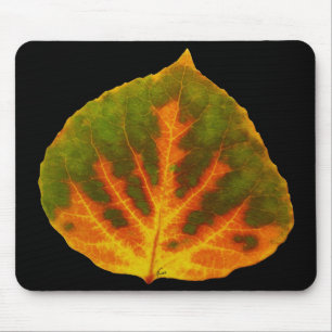 Green Orange & Yellow Aspen Leaf #1 Mouse Mat