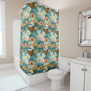 GREEN ORANGE YELLOW BATHING SUIT SEASHELLS COCONUT SHOWER CURTAIN