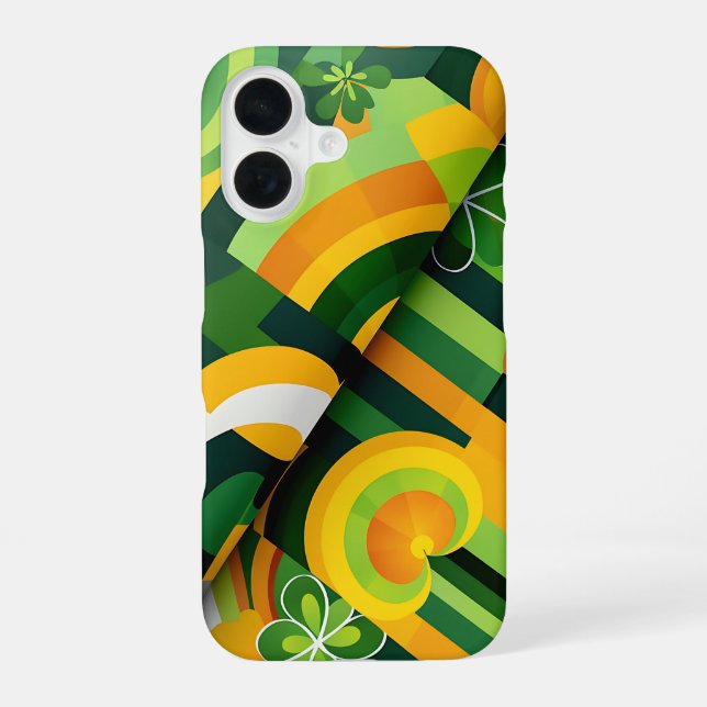 GREEN ORANGE YELLOW IRISH ABSTRACT PATTERNS iPhone 16 CASE (Back)