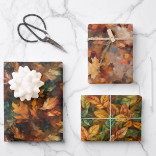 GREEN ORANGE YELLOW RED AUTUMN FALL LEAVES WRAPPING PAPER SHEET