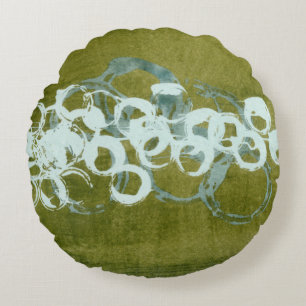 Green Orbs I Round Cushion