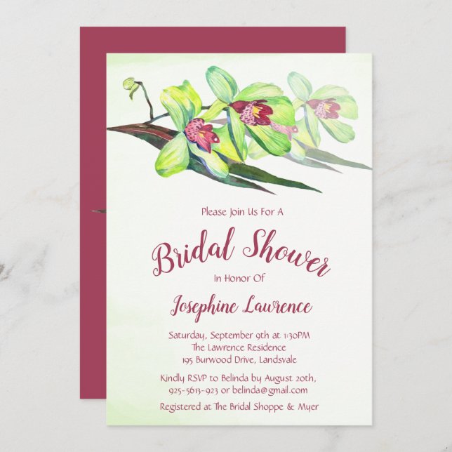 Green Orchid Floral Bridal Shower Invitations (Front/Back)
