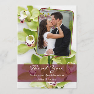 Green Orchid Photo Wedding Thank You Card