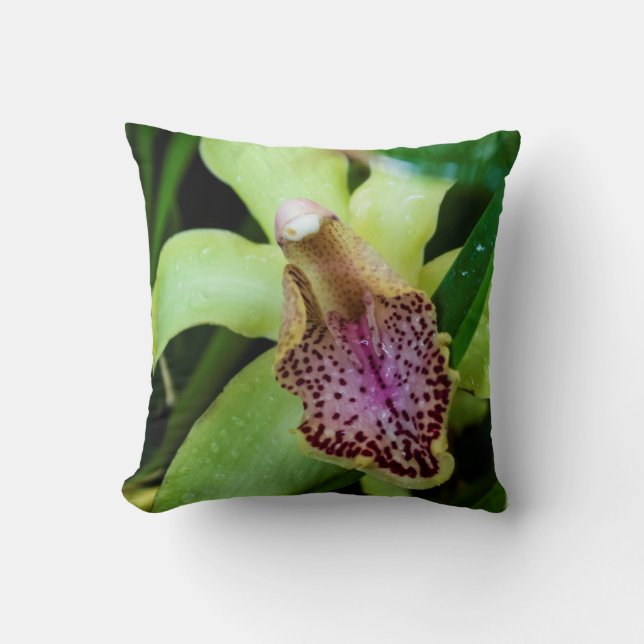 Green Orchid Throw Pillow (Front)