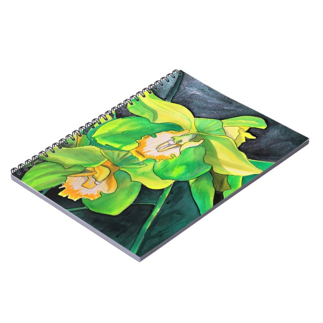 Green Orchid watercolor pop art Notebook (Left Side)