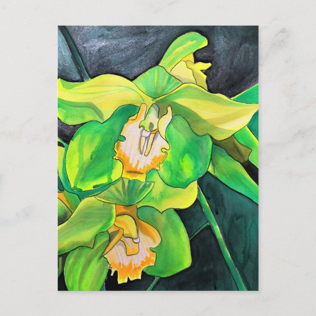 Green Orchid watercolor pop art Postcard (Front)