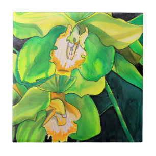 Green Orchid watercolor pop art Tile