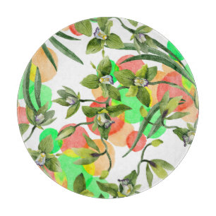 Green orchids: watercolor floral seamless. cutting board