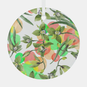 Green orchids: watercolor floral seamless. glass tree decoration