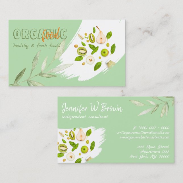 Green Organic Healthy Nutrition Detox Vegan Bakery Business Card (Front/Back)