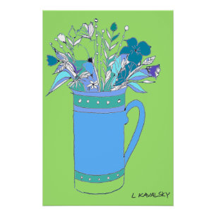 Green Original Colourful Flowers In A Mug Poster