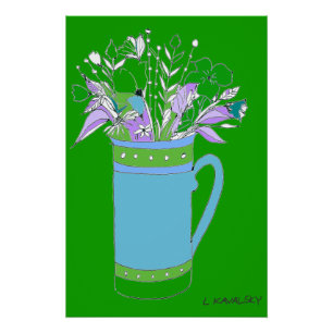 Green Original Colourful Flowers In A Mug Poster