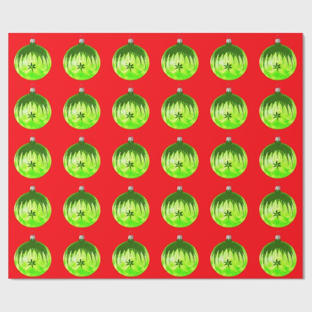Green Ornament Red Wrapping Paper (Flat)