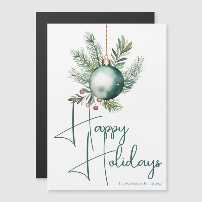 Green Ornament Trendy Happy Holidays Magnet Card (Front/Back)
