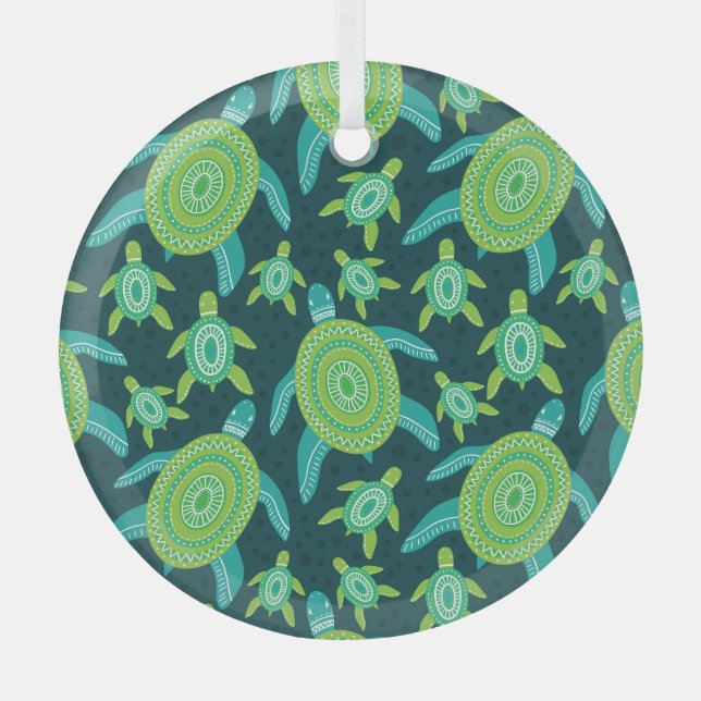 Green ornament turtles: vintage pattern. (Front)