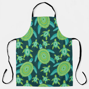 Green ornament turtles: vintage pattern. apron